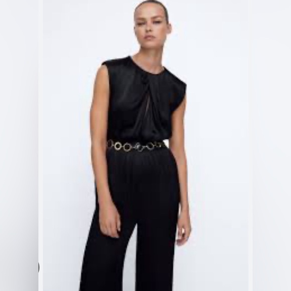 Zara Long Satin Effect Jumpsuit With Belt.. New With Tags. - Picture 4 of 7
